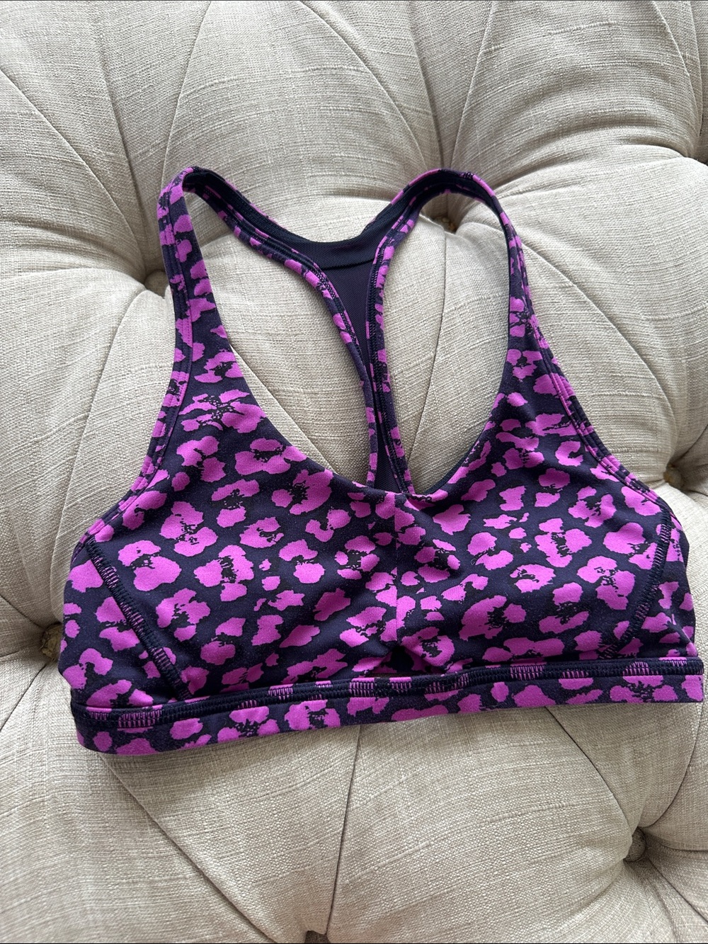 lululemon athletica Black and Purple Leopard Print Racerback Sports Bra